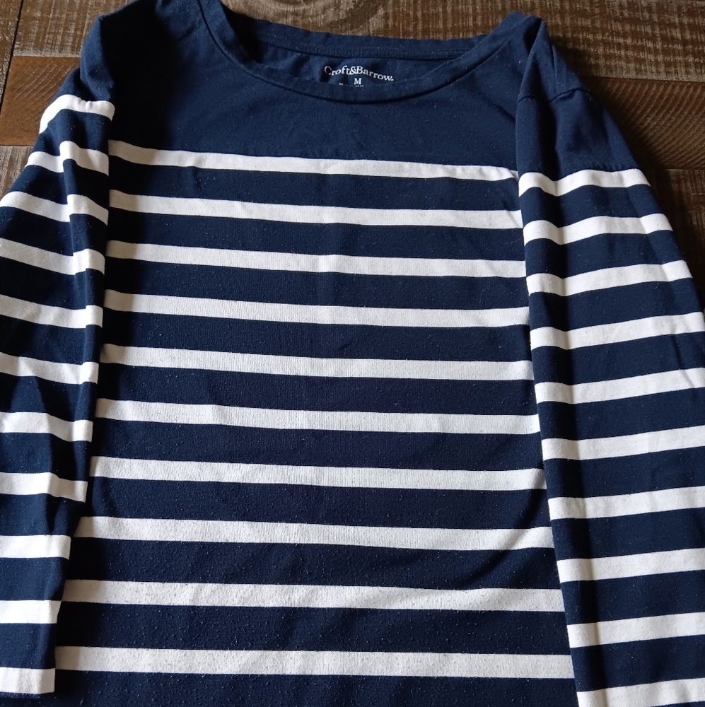 Croft and Barrow M Navy/White Boatneck 3/4 sleeved shirt